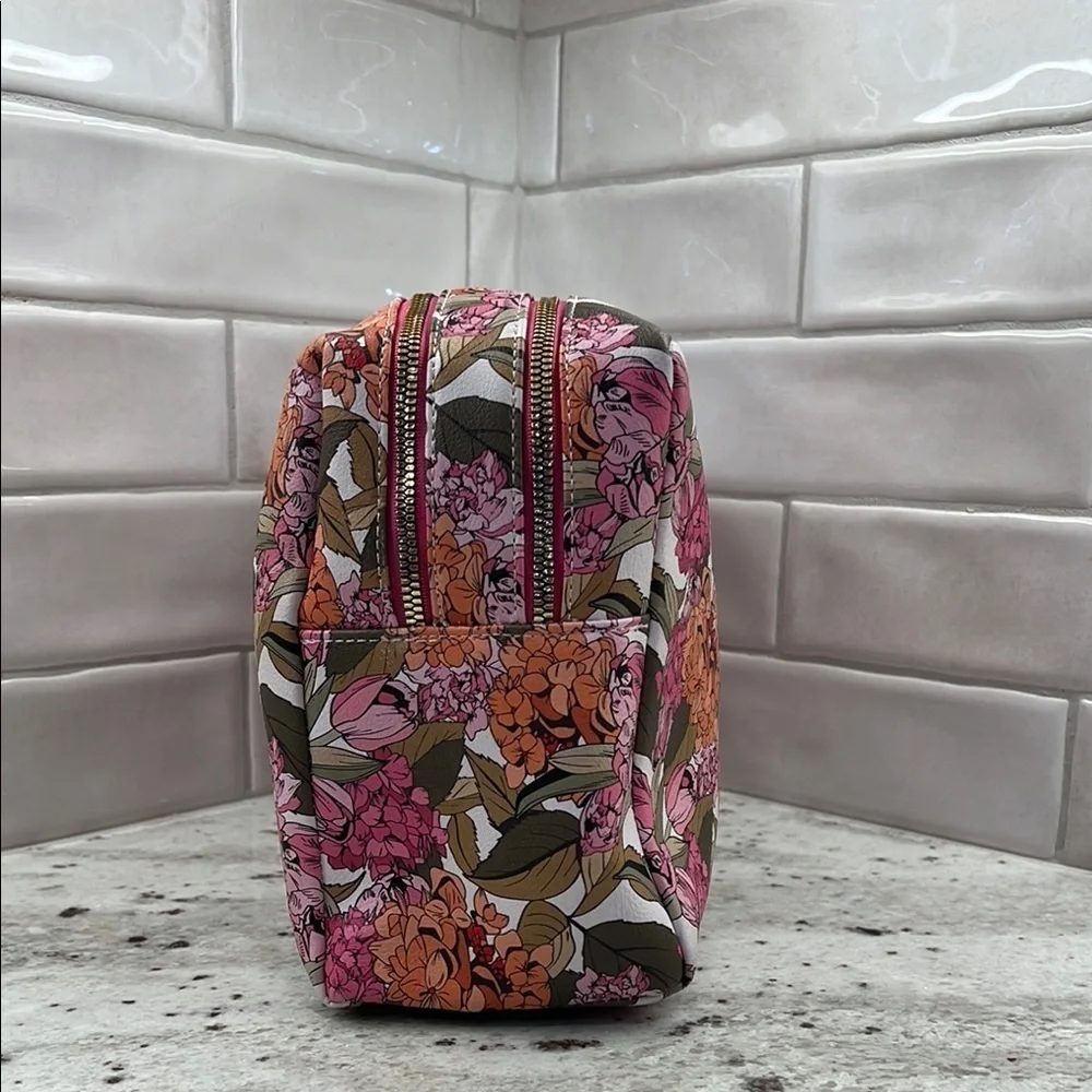 Steve Madden Pink and Brown Cosmetic Bag Floral Design